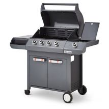 Barbecue Emma Gun Metal 4 Feux + 1 Side - FlexiGrill - Jusqu'à 12 convives - Surface de cuisson 64 x 41,5 cm - 2 Tablettes dont 1 brûleur latéral