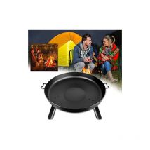 Brasero Bol de feu Ø80cm Foyer rond avec housse de protection imperméable Multifonctionnel Métal Fire Pit Pour intérieur-extérieur BBQ Chauffage Bois