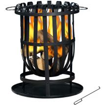 Brasero Bol à Feu Usage Extérieur en Fer 2 en 1 Kekai Dana 40x56 cm Grill Barbecue Ramasse-cendres Tisonnier