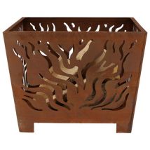 Esschert Design - Braséro carré rouillé motifs flammes