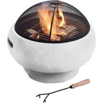 Teamson Home - Braséro de jardin à bois chauffage extérieur grille charbon bbq avec tisonnier couvercle - Béton - Gris - 53 x 53 x 47 (cm)