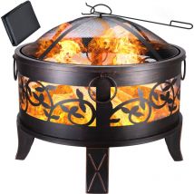 Gardebruk - Brasero Rond Ø67 cm en Acier Imitation Rouille Protection Anti-Étincelles Jardin Terrasse Cheminée d'Extérieur