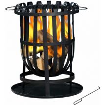 Kekai - Brasero en Acero Uso Exterior 2 en 1 con Función Barbacoa-Hoguera Dana 40x56 cm Parrilla, Atizador y Recoge Cenizas