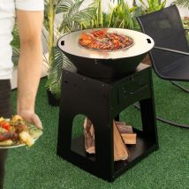 Maisonchic - Brasero Foyer de Terrasse avec Rangement Bol de Feu à Bois avec Grille et Boîte à Cendres Etagère Inférieure Spacieuse Tisonnier Noir