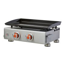 Brasero – Plancha À Gaz 2 Brûleurs Inox 5 Kw – Surface De Cuisson 52 X 34 Cm – Plaque Acier Émaillé – Tiroir Récupérateur De Graisses