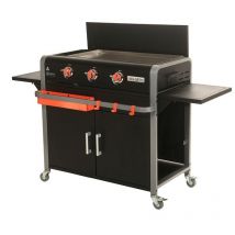 Brasero - Plancha Lola sur chariot équipé- Brasero- 3 Feux à gaz - Jusqu'à 12 convives - Surface de cuisson 68,5 x 35,50 cm - 7,2 kw Récupérateur de