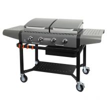 Plancha Margaux Gun Metal sur chariot équipé - 4 Feux à gaz - Jusqu'à 14 convives - Surface de cuisson 86 x 72,7 cm - 15 kW - Récupérateur de