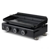 Plancha Silvia evo 3 Feux Plaque acier de 67 x 34 cm - 3 brûleurs - Grille de réchauffement - Piezo intégré - Tiroir Graisse avec jauge de niveau