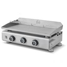 Brasero - Plancha Silvia evo 3 Feux Plaque Inox de 67 x 34 cm - 3 brûleurs - Grille de réchauffement - Piezo intégré - Tiroir Graisse avec jauge de