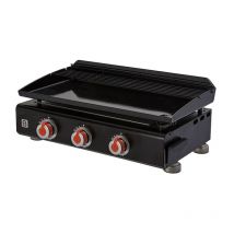 Brasero - Plancha Silvia ii g 3 feux Brasero - 3 brûleurs - Plaque acier émaillée 67 x 34 cm - Grille de réchauffement - Piezo intégré - Tiroir