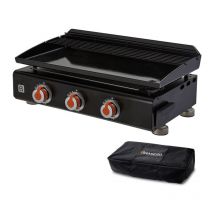 BRASERO - Plancha Silvia II G 3 feux Brasero - Surface cuisson 67 x 34 cm - 3 brûleurs - Plaque acier émaillée - Grille de réchauffement + Housse