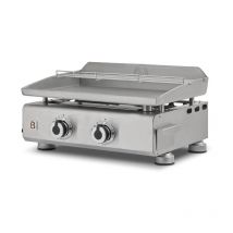 Brasero - Plancha Silvia ii g Inox 2 Feux - Plaque Inox - 2 brûleurs - Surface de cuisson 52 x 34 cm - Puissance de 5 kW - Grille de maintien