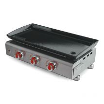 Brasero - Plancha Silvia ii Inox 3 feux Surface cuisson 67 x 34 cm - 3 brûleurs - Plaque fonte - Piezo intégré - Tiroir graisse - Jusqu'à 10 convives