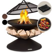 Brasero Exterieur pour le Jardin et Terrasse, Brasero Portable, Couvercle Pare-Etincelles, Bol en Acier, Brasero bbq Circulaire avec Foyer Camping,