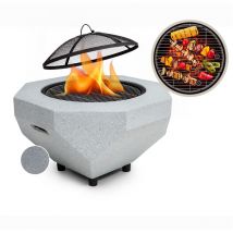 Braséro Blumfeldt diamond avec grill mgo & bac en acier et pare-étincelles - gris clair
