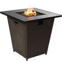 Teamson Home - Braséro de jardin à gaz chauffage extérieur - Rotin/Métal - Avec housse de protection et roches de lave - 40,000 btu - 85 x 85 x 28.5