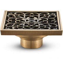 Briller - Tigrezy Brass Bathroom Floor Drain - Antique Unique Square Shower Drain Flower Carved for Toilet Garden 1010cm