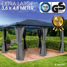 Brast - Alu-Pavillon Premium 3.6x4.8m grau festes Dach wasserdicht + Moskitonetz