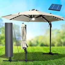 Brast Alu Sonnenschirm Ampelschirm Ø300cm Beige + Leds Tüv Geprüft Schützhülle Uv-schutz 50+ Wasserabweisend Drehbar & Höhenverstellbar