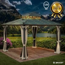 Brast - Pavillon Aluminium Pagode 3,5x3,5m Beige inkl. Moskitonetz + led festes Dach wasserdicht stabil UV-Schutz