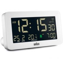 Braun BC10W Funkwecker – Digitaler Wecker – Weiß – LCD – Schlummerfunktion – Temperaturanzeige – 135mm Breite – 75mm Höhe
