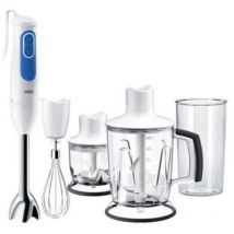 Mixeur plongeant Braun MQ3045WH avec 2 hachoirs Aperitive - Blanc et Bleu - PowerBell Plus et Splash control