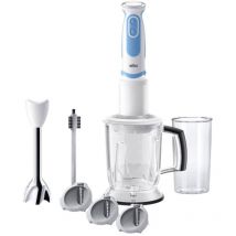 4191-MQ5260WHBL Mixeur plongeant 1000 w avec verre doseur, avec blender, fonction turbo blanc-bleu - Braun