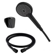 Brause Set SoftBlack Handbrause Ø120mm Druckknopf, Gewebeschlauch 160cm, Halter