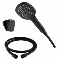 Delvac - Brause Set SoftBlackQ Handbrause Ø120mm Druckknopf, Gewebeschlauch 160cm, Halter