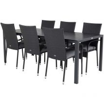Break set de jardin table 90x205cm noir, 6 chaises Anna noir.