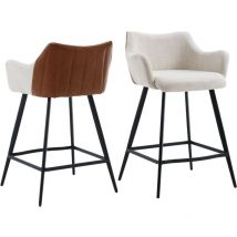 Bar Stools Set of 2 Upholstered in Linen Bar Chairs with Footrest Modern Breakfast Counter Stools for Home Bar Kitchen, Beige, Wahson