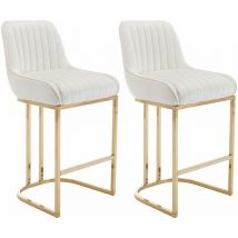 Bar Stools Set of 2 Velvet Armless Breakfast Kitchen Counter Stools with Metal Frame Bar Chairs for Home Bar Restaurant, White, Wahson
