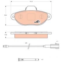 Bremsbeläge vorne für Fiat 500 – E9 90R 011071378 – Verschleißwarnkontakt – 200mm, 1149mm, 554mm, 17mm