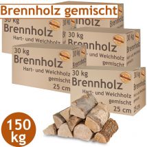 Brennholz Gemischt Kaminholz 150 kg Buche Eiche Birke Kiefer Fichte Holz Für Ofen und Kamin Kaminofen Feuerschale Grill Feuerholz 25 cm Wood
