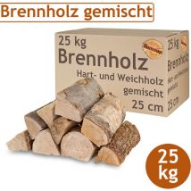 Brennholz Gemischt Kaminholz 25 kg Buche Eiche Birke Kiefer Fichte Holz Für Ofen und Kamin Kaminofen Feuerschale Grill Feuerholz 25 cm Wood