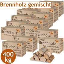 Flameup - Brennholz Gemischt Kaminholz 5 - 500 kg Buche Eiche Birke Kiefer Fichte Holz Für Ofen und Kamin Kaminofen Feuerschale Grill Feuerholz 25 cm