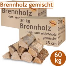 Brennholz Gemischt Kaminholz 60 kg Buche Eiche Birke Kiefer Fichte Holz Für Ofen und Kamin Kaminofen Feuerschale Grill Feuerholz 25 cm Wood