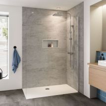 Panorama Duschwand alleinstehend 1400mm Klarglas inklusive cer+ Antikalkbeschichtung Aluminium Chromeffekt - Breuer