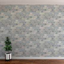 Brick Wall Effect Stone Sky Blue Light Grey Rustic Wallpaper Bedroom Boys Girl