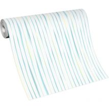 BRICOFLOR Papier Peint bande verticale turquoise Tapisserie intissée pour cuisine, salon & plus Papier Peint à rayures turquoise et jaune