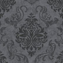 BRICOFLOR Papier peint damassé | Papier peint baroque | Papier peint gris anthracite | Papier peint chambre & salon chic - 10,05 x 0,53 m