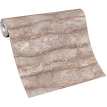 BRICOFLOR Papier Peint fausse pierre et briaue marron Tapisserie effet pierre et brique marron Papier Peint intissé pour cuisine, chambre & plus