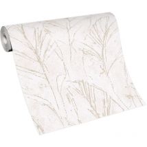 BRICOFLOR Papier Peint feuille et palmier beige et blanc Papier Peint intissé beige Tapisserie feuillage pour salon, chambre & plus