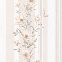 BRICOFLOR Papier Peint fleuri beige pour chambre à coucher Tapisserie intissée fleurie Papier peint floral beige, blanc et gris clair