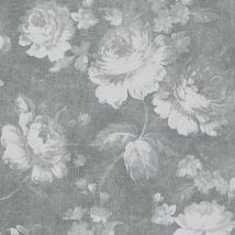 BRICOFLOR Papier peint grosses fleurs | Papier peint gris | Papier peint vintage intissé & vinyle | Papier peint blanc et gris chambre - 10,05 x 0,53