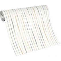 BRICOFLOR Papier Peint à rayures couloir beige, gris et blanc Papier Peint bande verticale beige pour couloir, salon Tapisserie intissée moderne