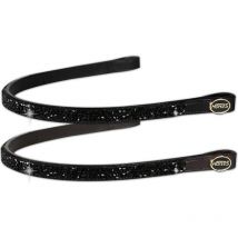 Pour en savoir plus :, Marron: Bridon anglais devant en cuir clouté avec strass noirs Black Spark
