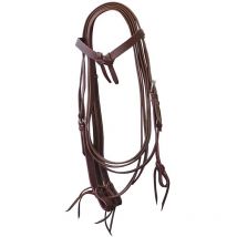 Marron - Bridon western avec noeud en cuir lisse et rênes