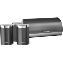 Briebe - BB1161 Panera de Mesa +Juego 3 Botes Cocina Almacenaje Acero Inoxidable Contenedor de Pan con Tapa Gris