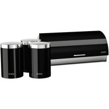 Briebe - BB1161 Panera de Mesa +Juego 3 Botes Cocina Almacenaje Acero Inoxidable Contenedor de Pan con Tapa Negro/Inox